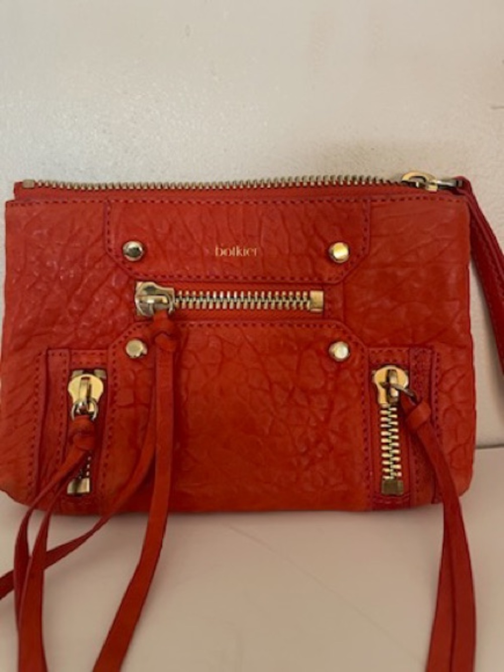 Authentic Botkier Leather Crossbody / Clutch – Orange – Edgy Zip Detail
